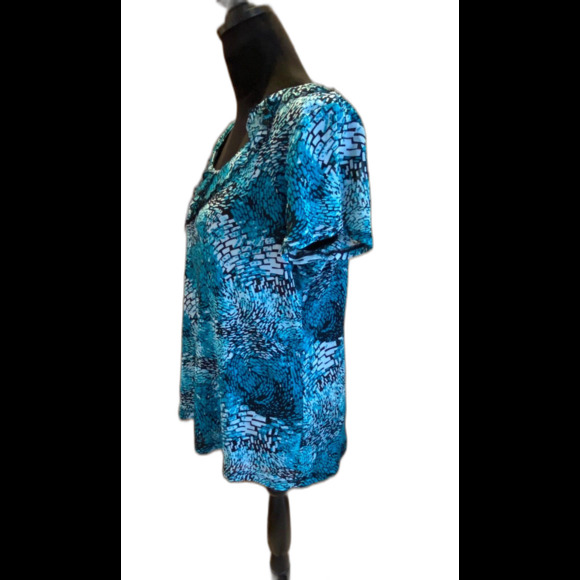 212 Womens Blouse Plus Size XL Top Short Sleeved ShirtTurquoise Flowy Ruffle - Picture 4 of 9